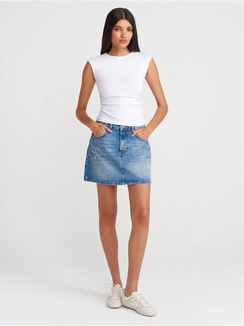 T-shirt sans manches côtelé à col rond et coupe ajustée dilvin Blanc - Kiabi