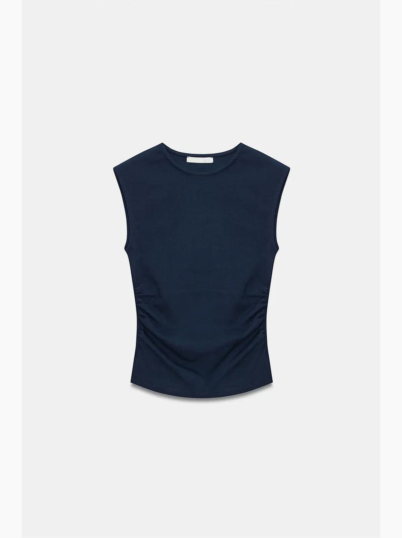 T-shirt sans manches côtelé à col rond et coupe ajustée dilvin Bleu lagon - Kiabi