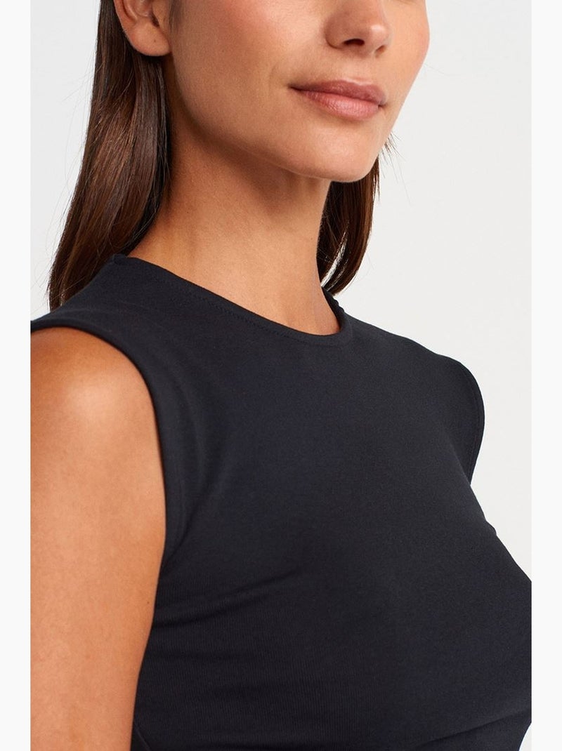 T-shirt sans manches côtelé à col rond et coupe ajustée dilvin Noir - Kiabi