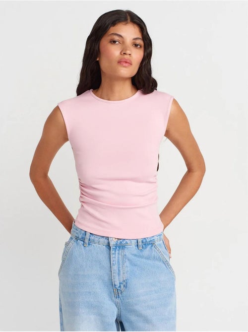 T-shirt sans manches côtelé à col rond et coupe ajustée dilvin - Kiabi