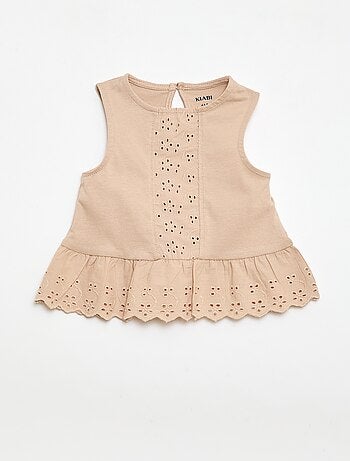 T-shirt sans manches en jersey de coton et détails en broderie anglaise