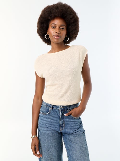 T-shirt sans manches maille ajourée et col bateau - Kiabi