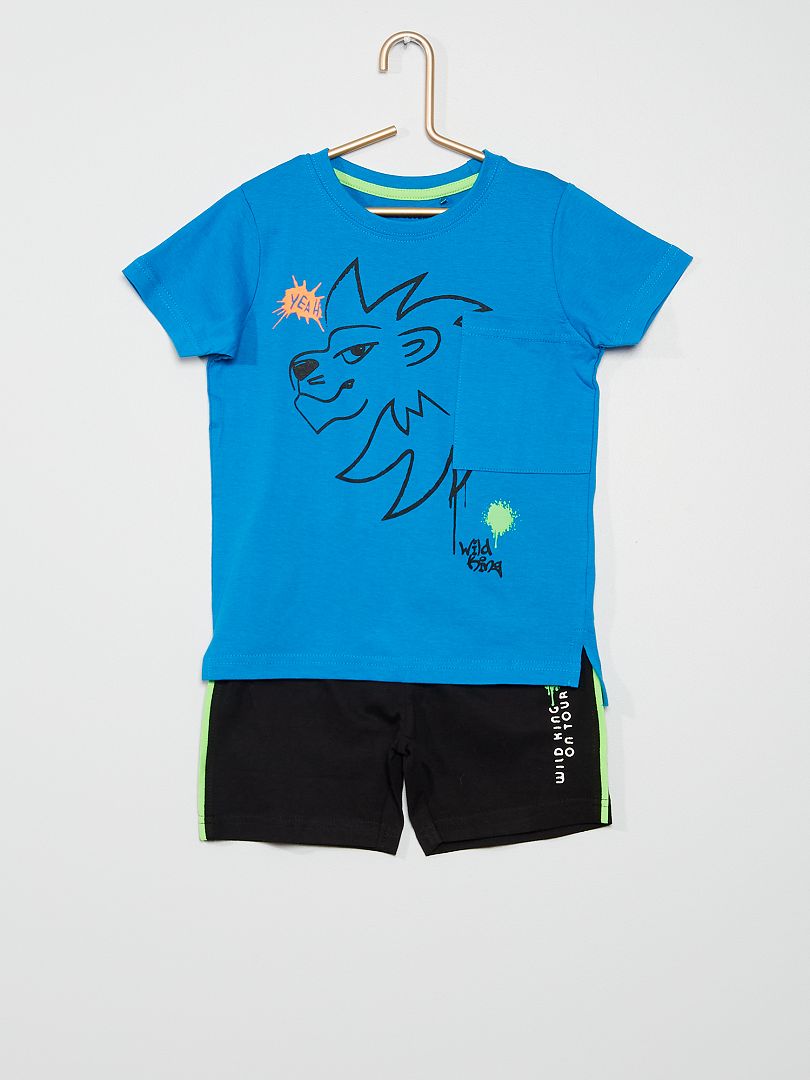 T-shirt + short met leeuwprint BLAUW - Kiabi