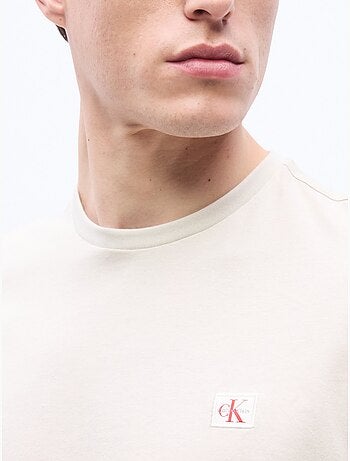 Calvin klein jeans heren t-shirt kaki met badge l4g