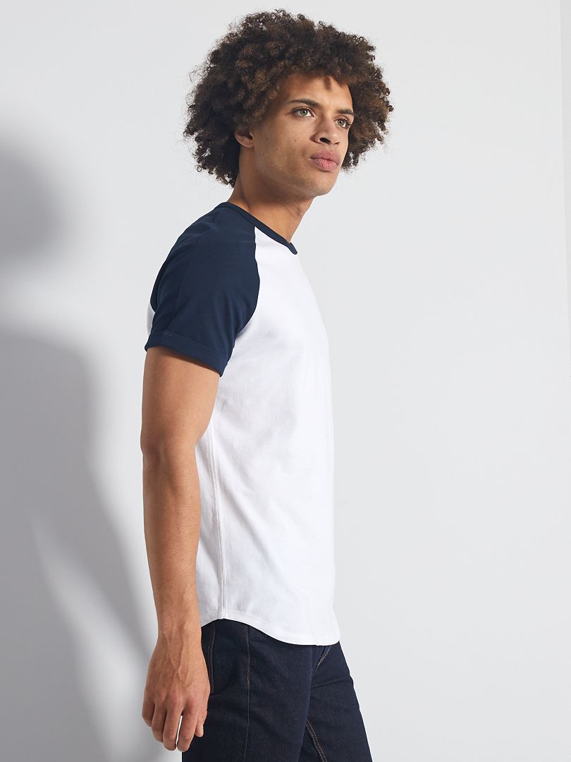 T-shirt slim bleu marine/blanc - Kiabi