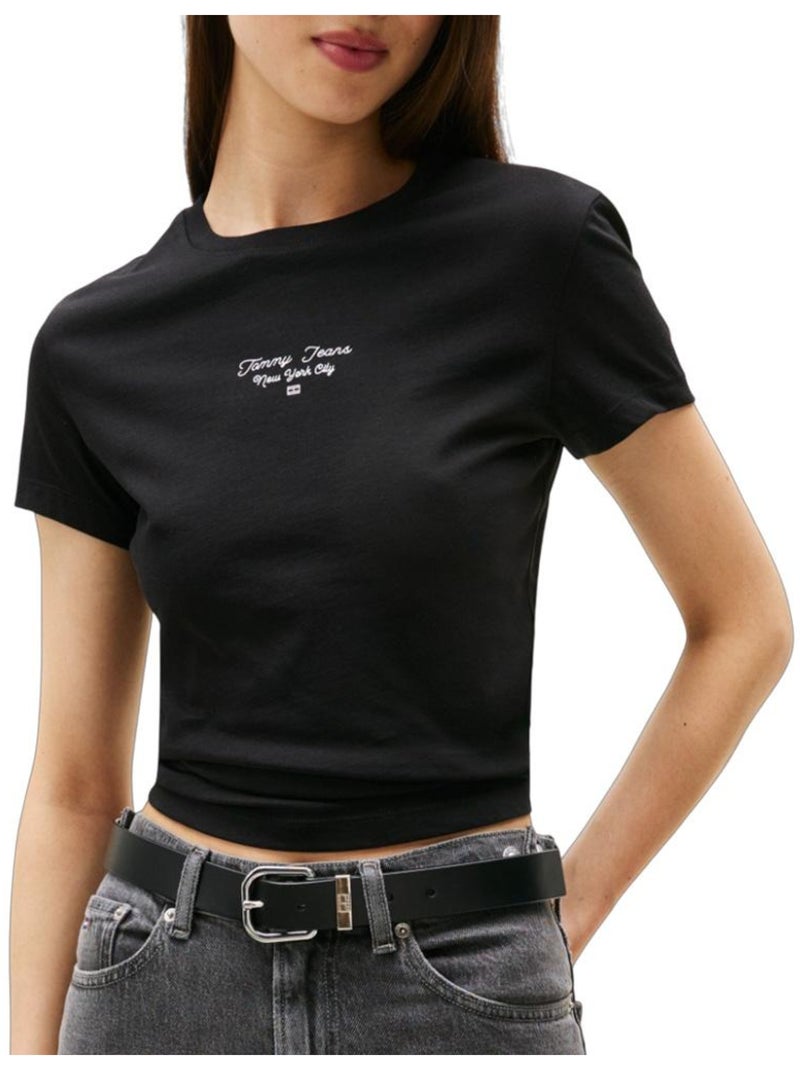 T-Shirt Slim Femme Tommy Hilfiger Logo Noir - Kiabi