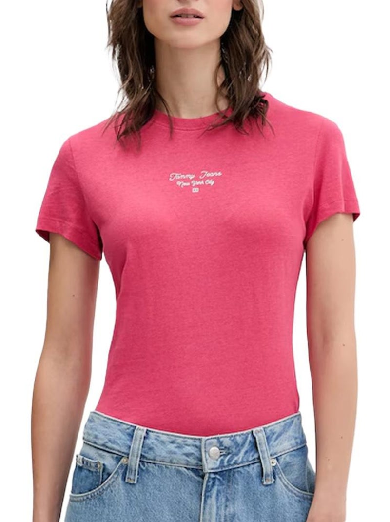 T-Shirt Slim Femme Tommy Hilfiger Logo Rose - Kiabi