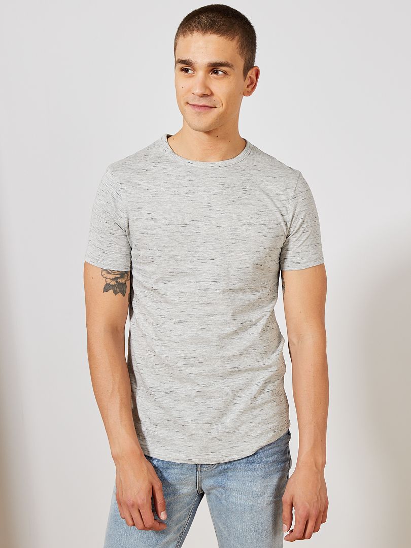T-shirt slim gris chiné - Kiabi