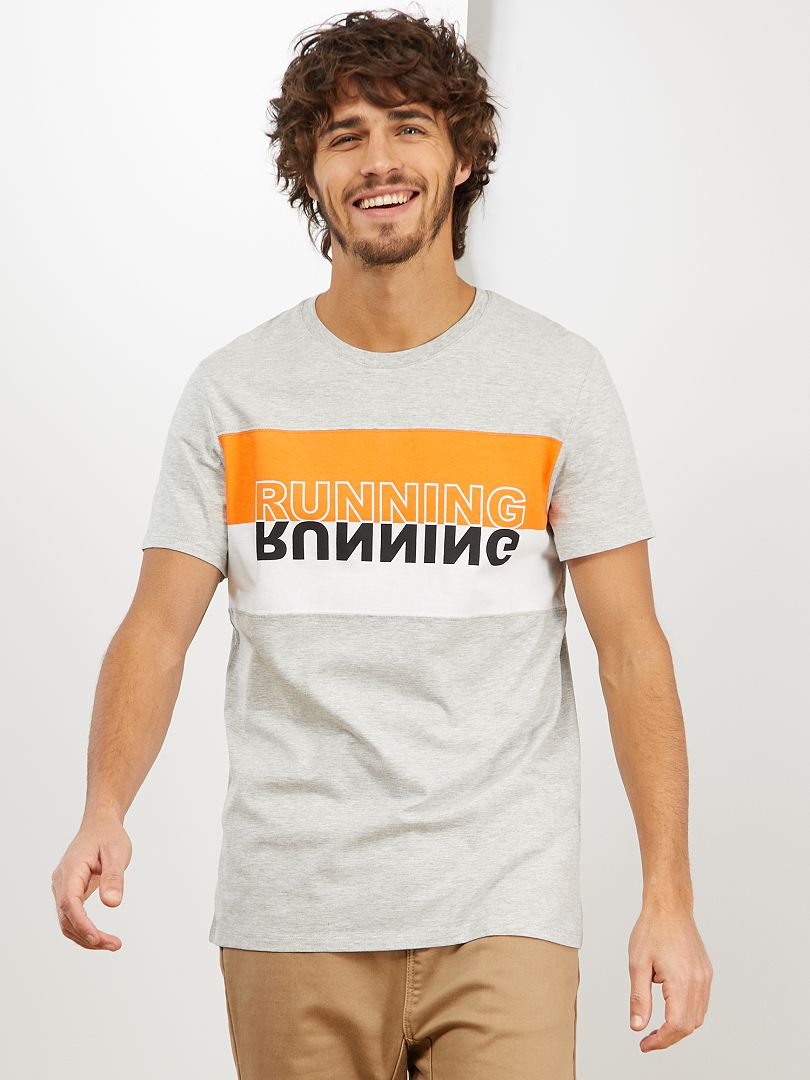 T-shirt sport gris/orange/blanc - Kiabi