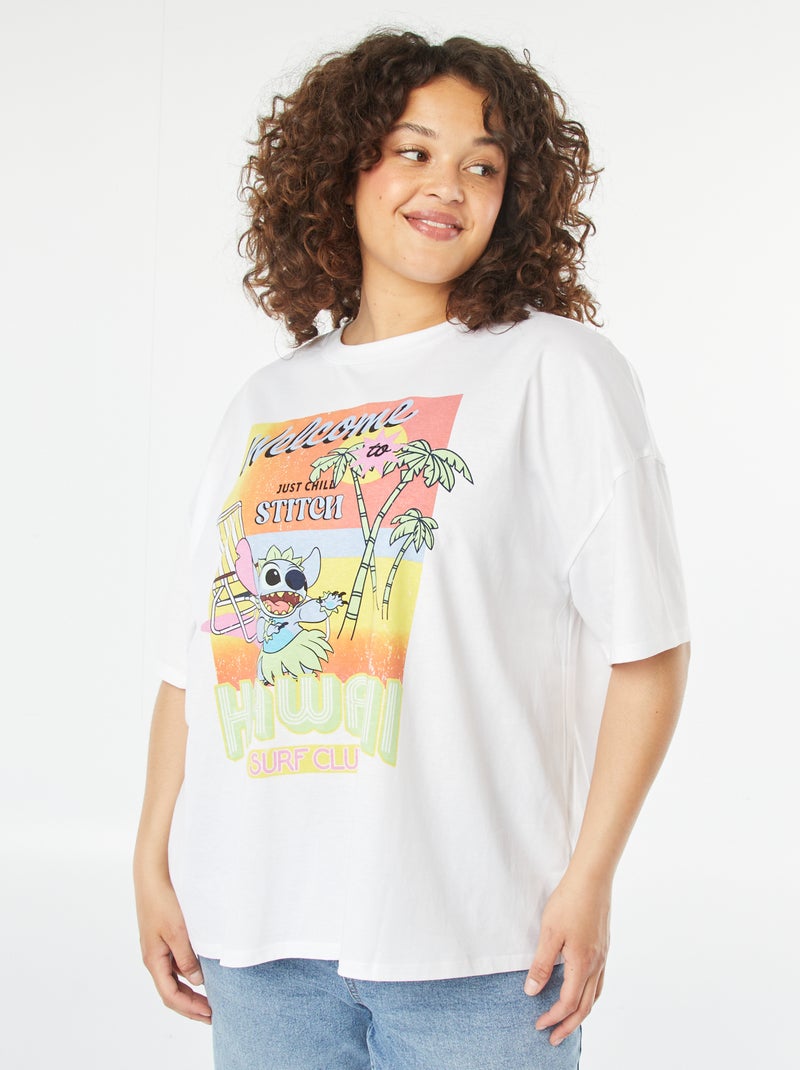 T-shirt 'Stitch' à manches courtes et col rond BLANC - Kiabi