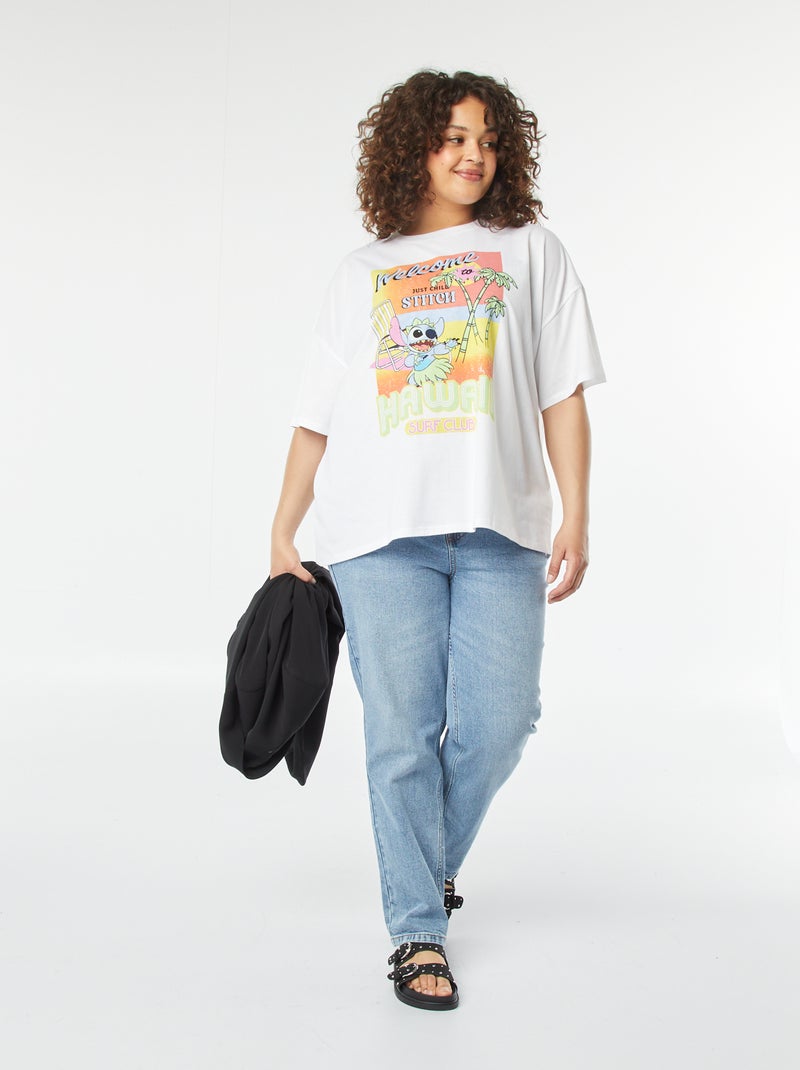 T-shirt 'Stitch' à manches courtes et col rond BLANC - Kiabi
