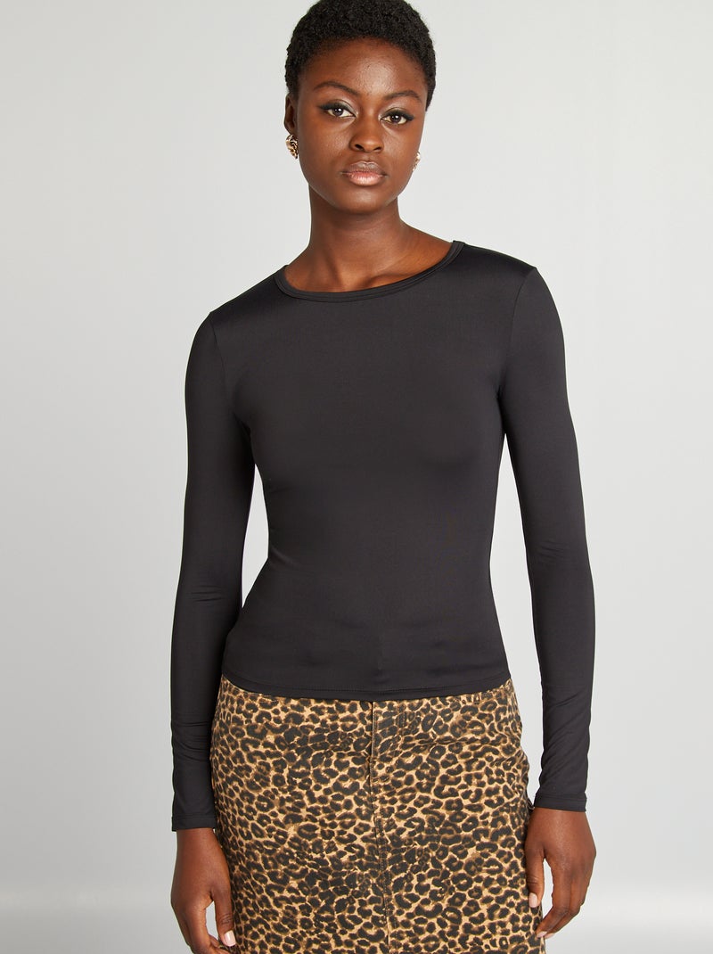 T-shirt stretch à manches longues noir - Kiabi