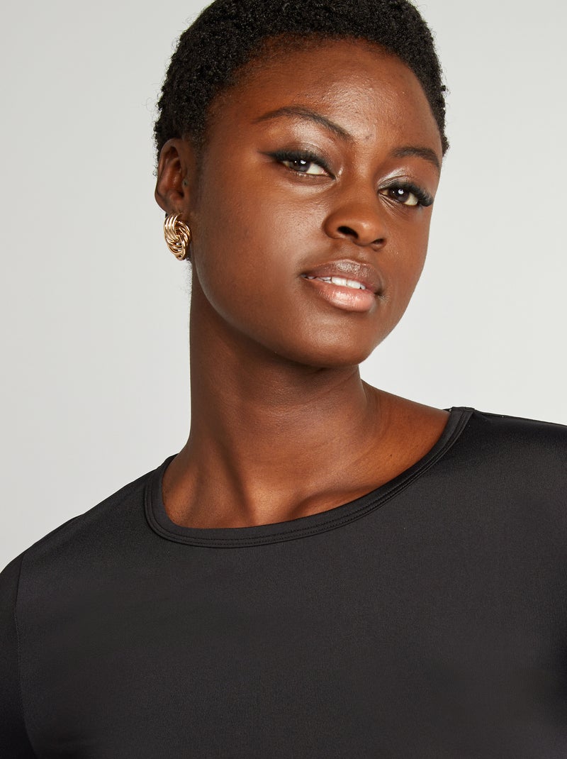 T-shirt stretch à manches longues noir - Kiabi