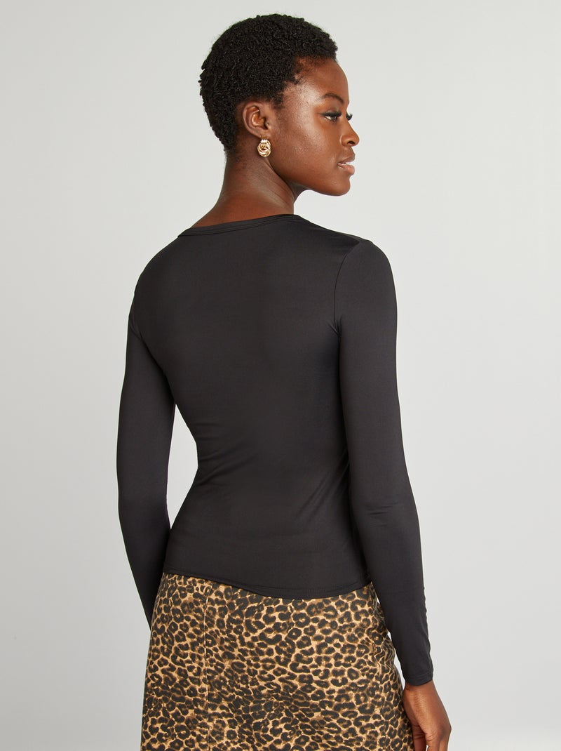 T-shirt stretch à manches longues noir - Kiabi