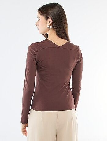 T-shirt stretch uni à manches longues et col carré