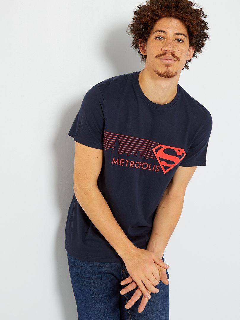 T-shirt Superman Homme - Blanc Et Bleu, Motif BD - Taille Large (L) - 100% Coton - Neuf Avec étiquettes