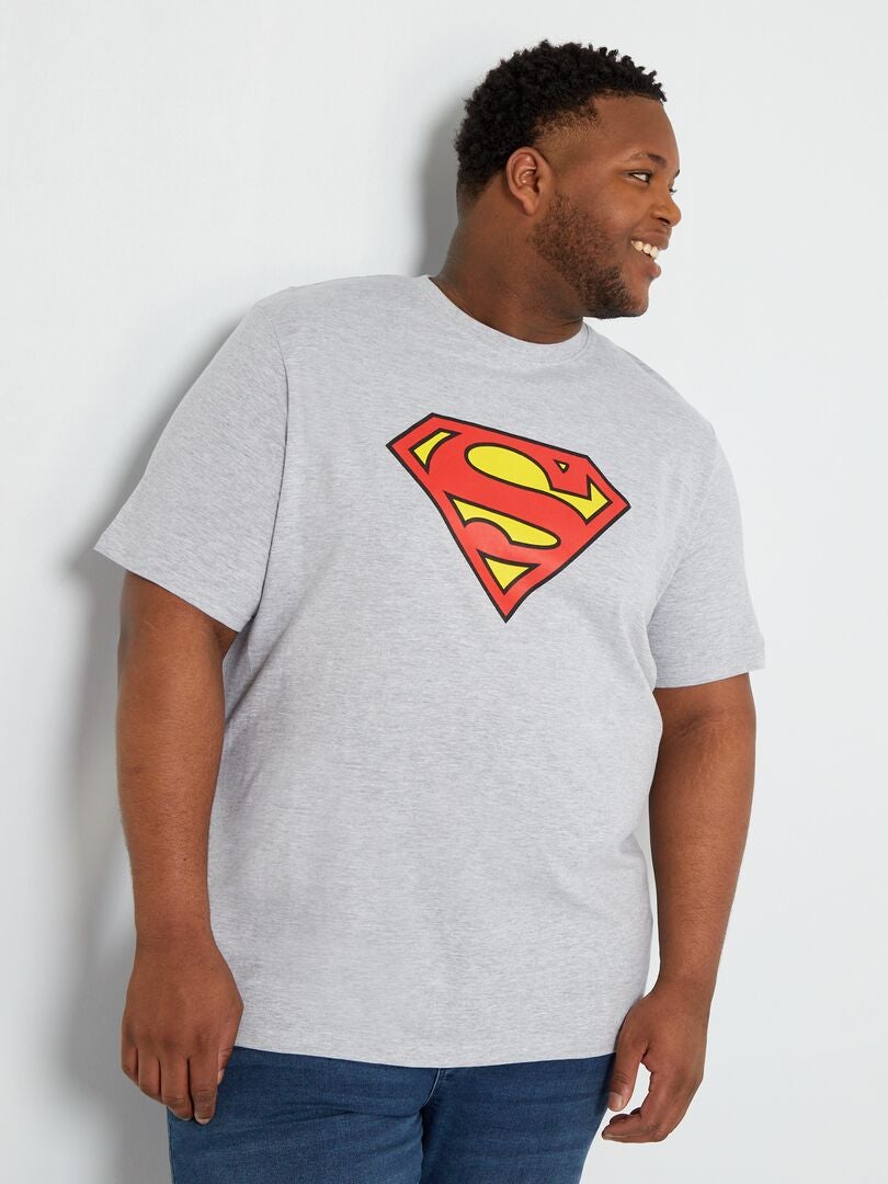 T-shirt 'Superman' en jersey à col rond gris chiné - Kiabi