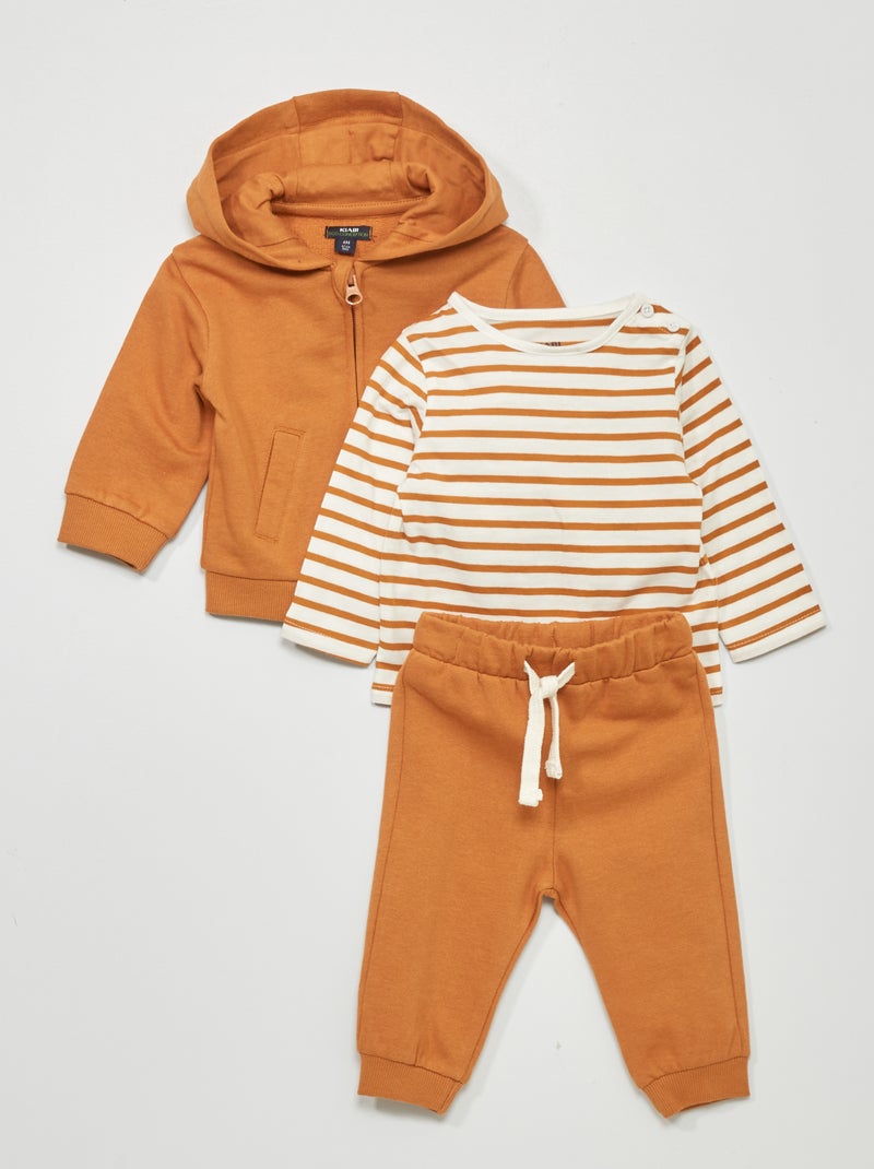T-shirt + sweater + joggingbroek - 3-delig BRUIN - Kiabi