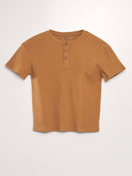 T-shirt texturé à col tunisien - Kiabi