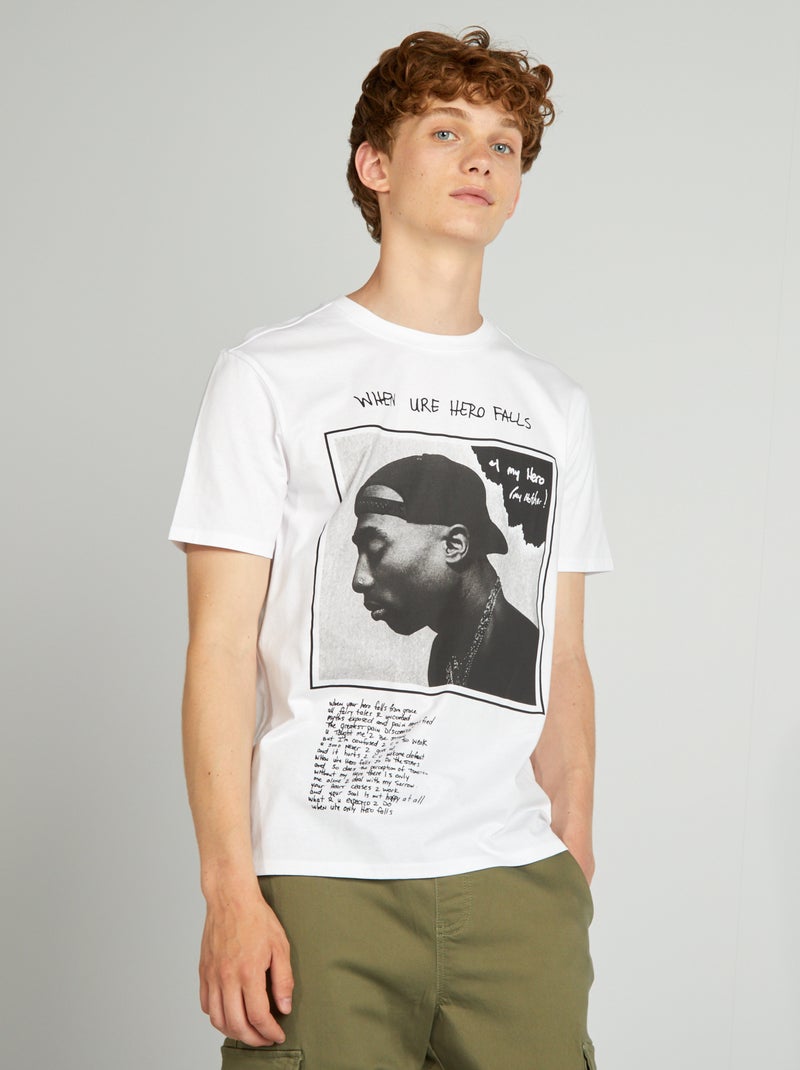 T-shirt 'Tupac' manches courtes blanc - Kiabi