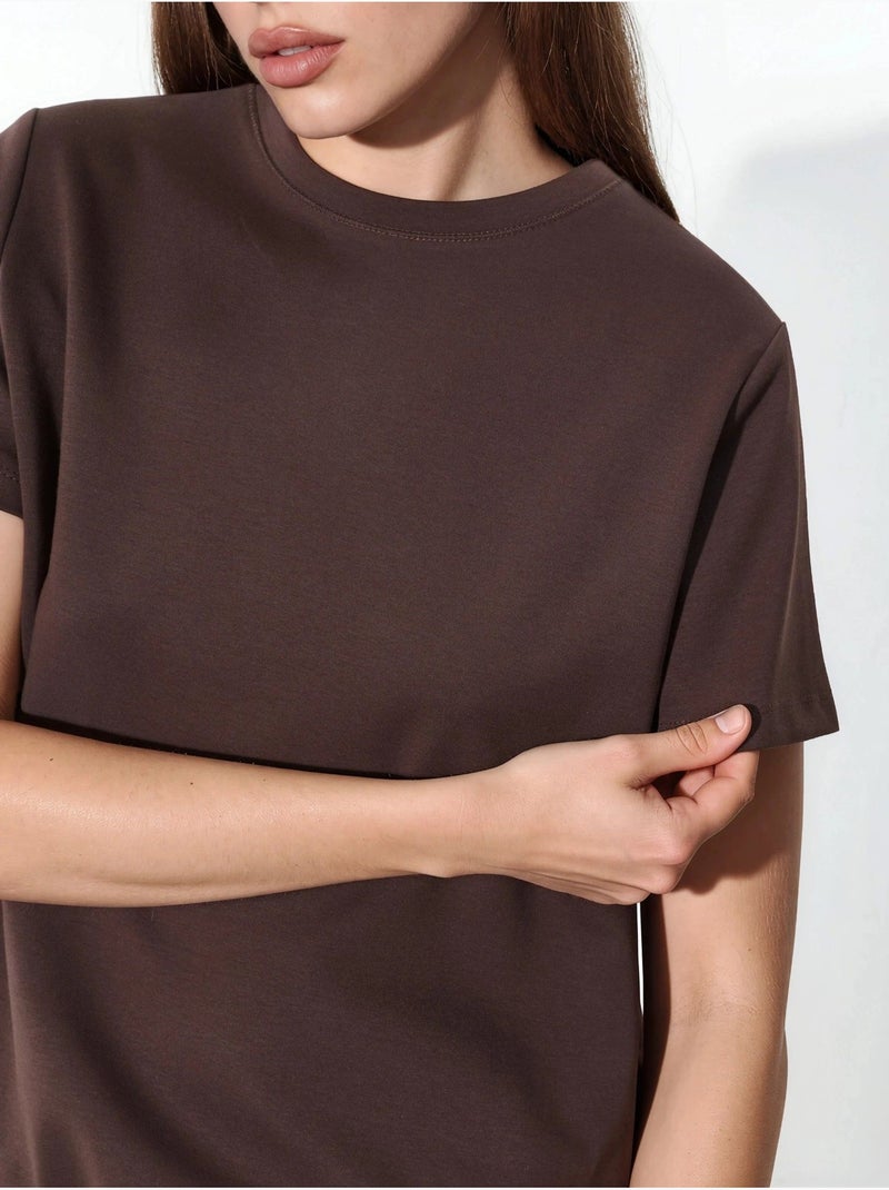 T-shirt uni à col rond busem Marron - Kiabi