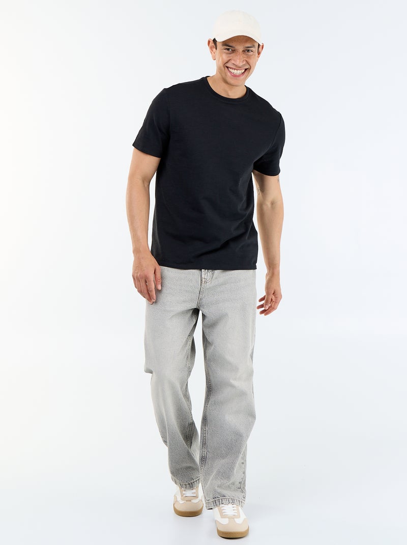 T-shirt uni à col rond homme Noir - Kiabi