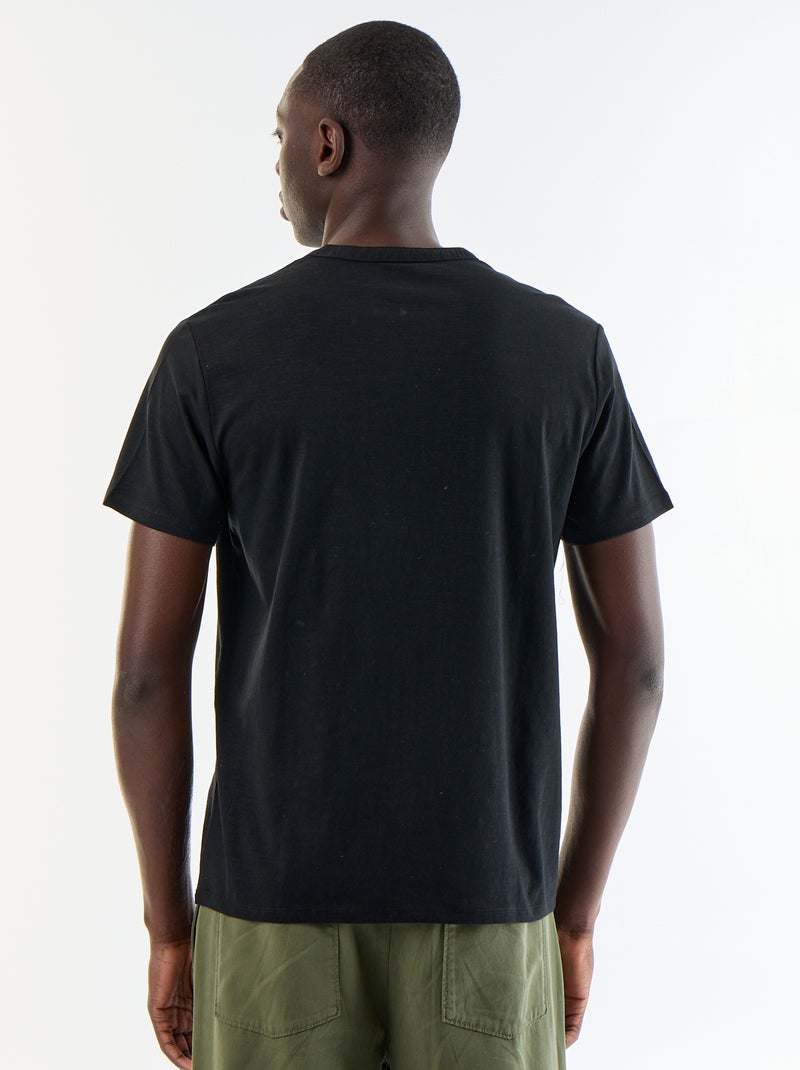 T-shirt uni à col tunisien pour homme Noir - Kiabi