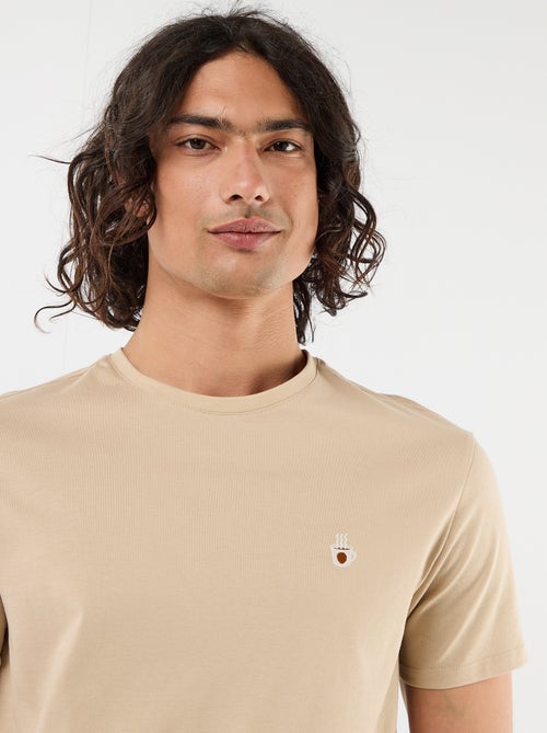 T-shirt uni à manches courtes avec broderie - Kiabi