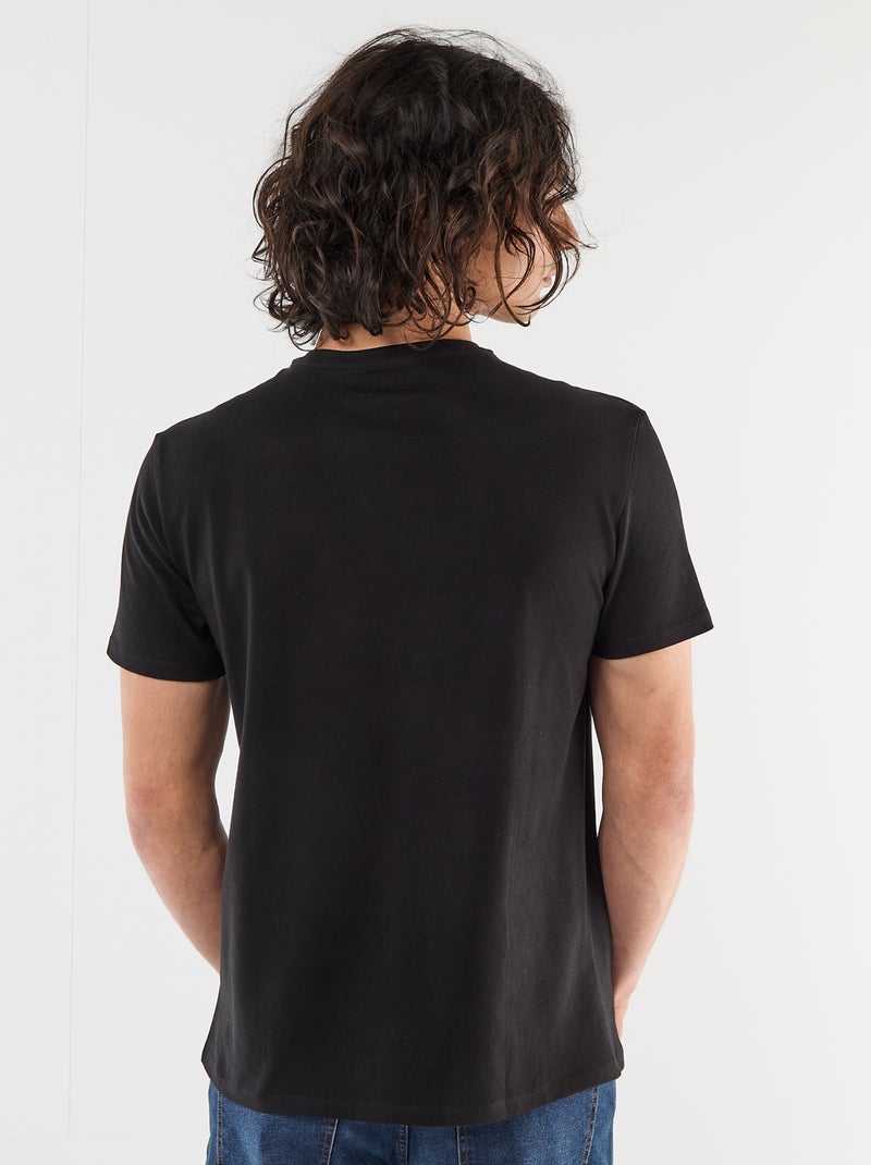 T-shirt uni à manches courtes avec broderie Noir - Kiabi