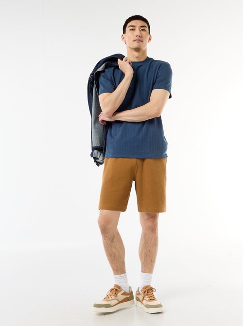 T-shirt uni à manches courtes en maille fantaisie - Kiabi