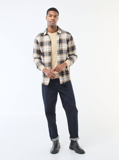 T-shirt uni à manches longues et col rond - Kiabi