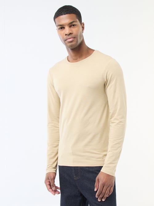 T-shirt uni à manches longues et col rond - Kiabi