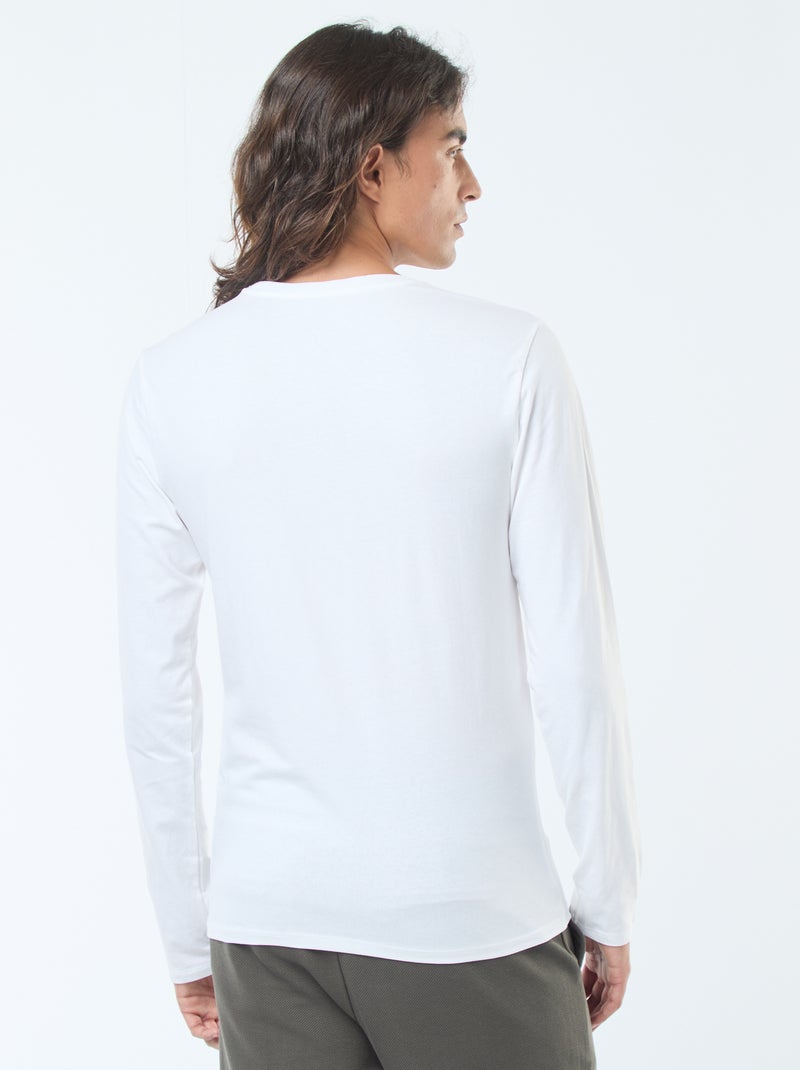 T-shirt uni à manches longues et col rond Blanc - Kiabi