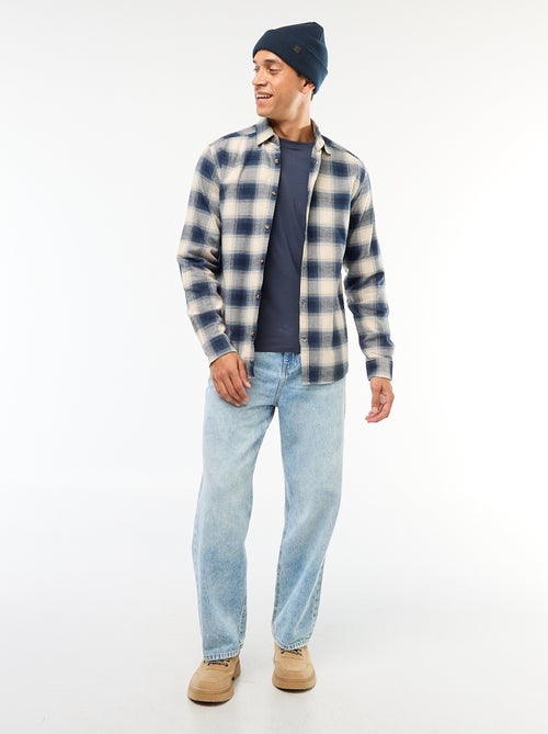 T-shirt uni à manches longues et col rond - Kiabi