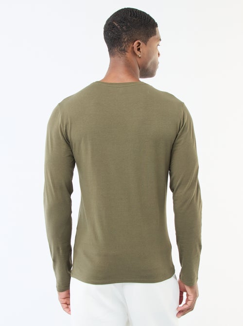 T-shirt uni à manches longues et col rond - Kiabi