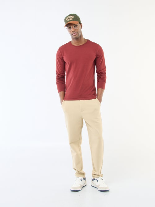 T-shirt uni à manches longues et col rond - Kiabi