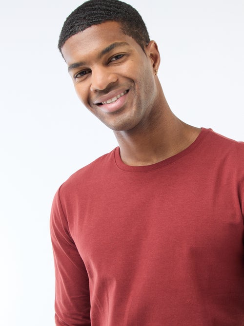 T-shirt uni à manches longues et col rond - Kiabi