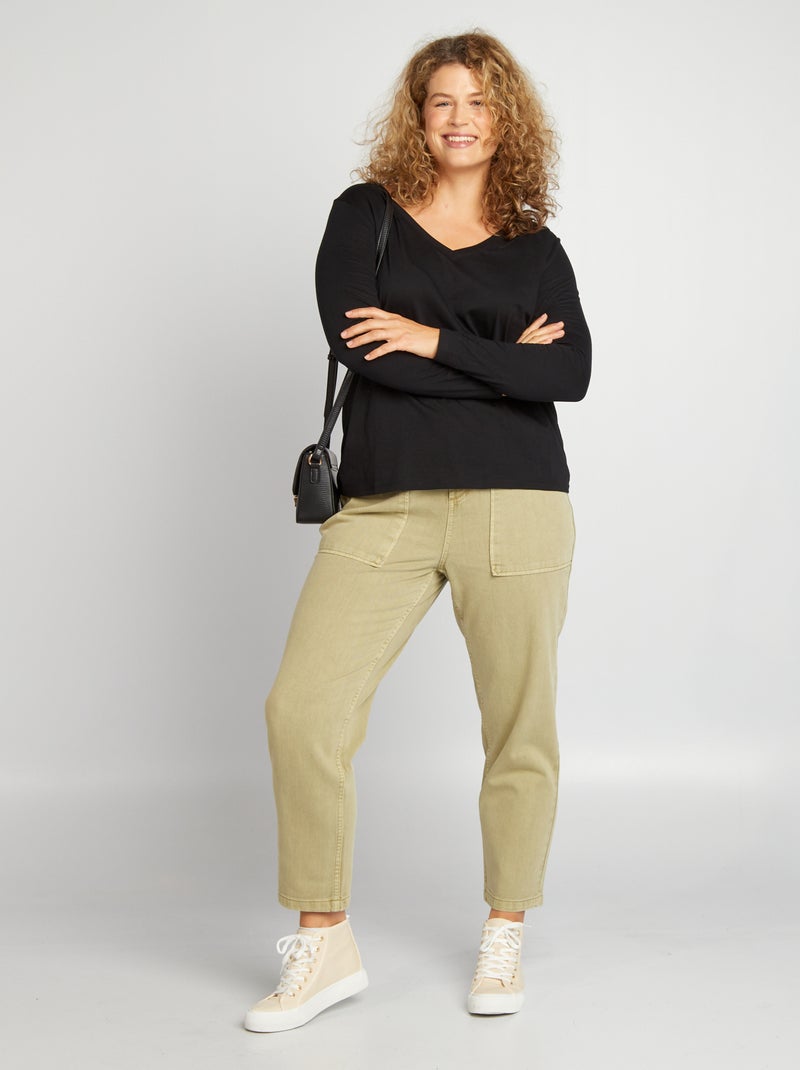 T-shirt uni à manches longues noir - Kiabi