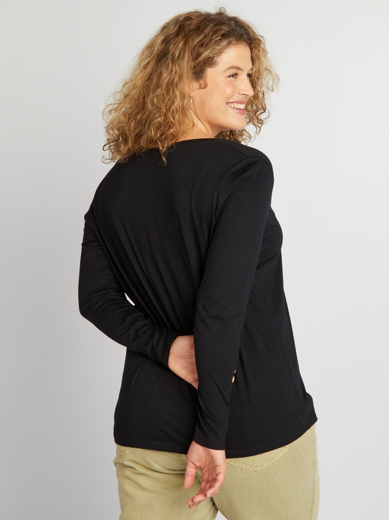 T-shirt uni à manches longues noir - Kiabi