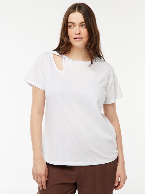 T-shirt uni avec fente ajourée avec effet twxité - Kiabi