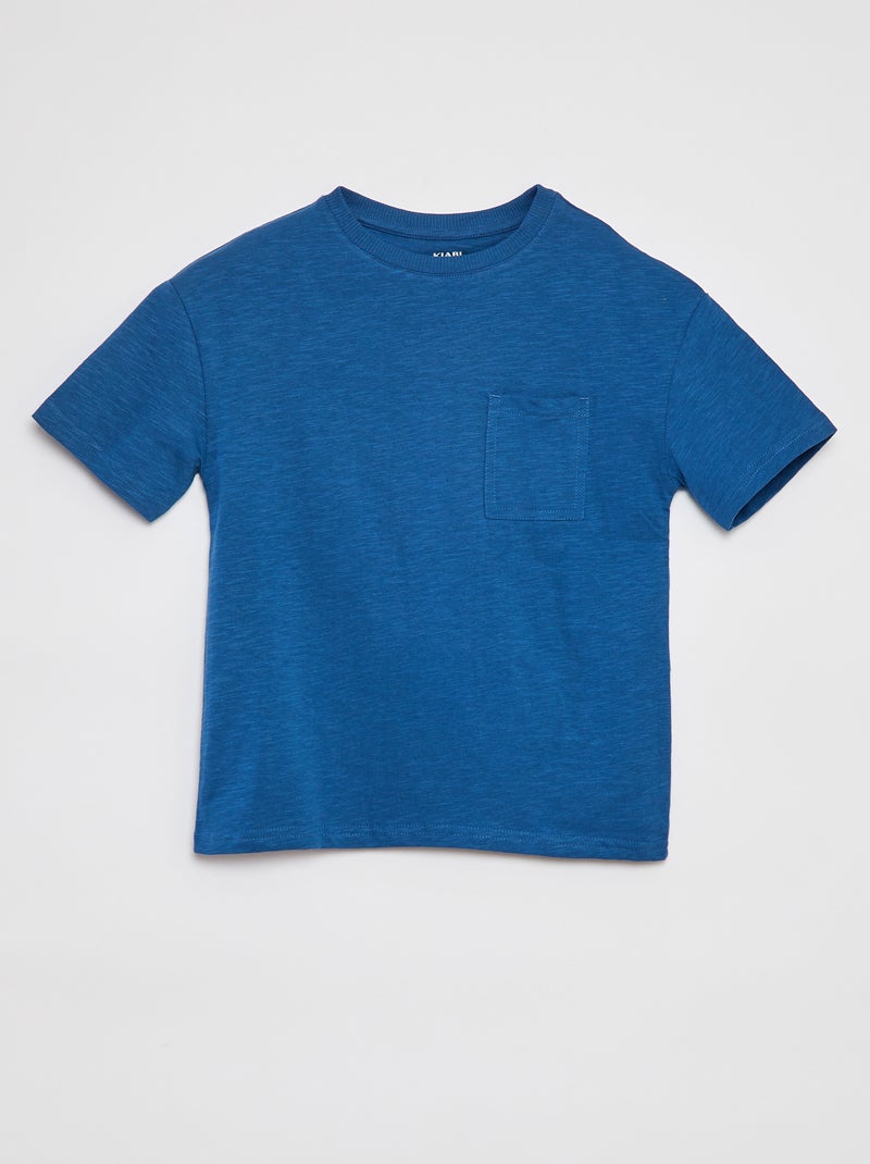 T-shirt uni avec poche BLEU - Kiabi