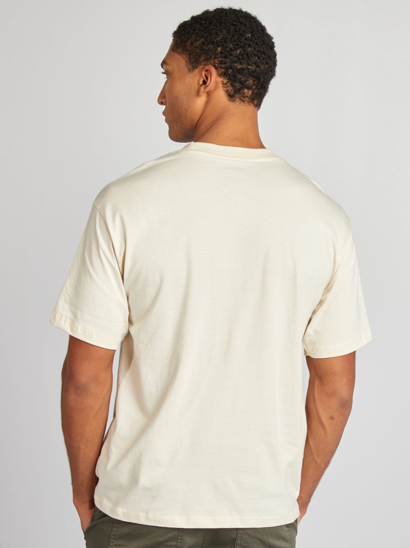 T-shirt uni avec poche poitrine Ecru - Kiabi