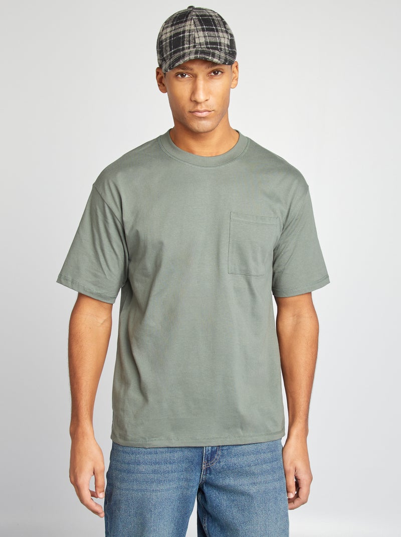 T-shirt uni avec poche poitrine Vert - Kiabi