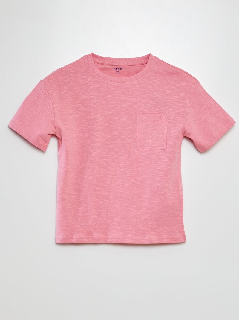 T-shirt uni avec poche Rose - Kiabi