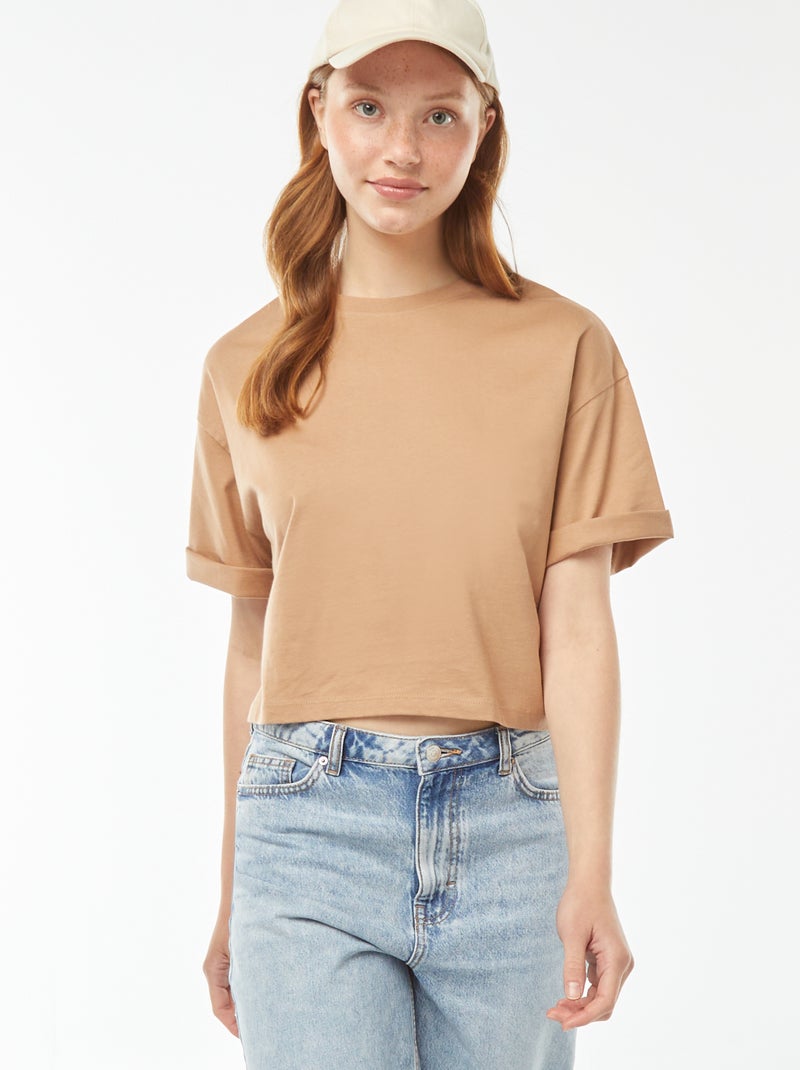 T-shirt uni coupe courte manches courtes Beige olive - Kiabi