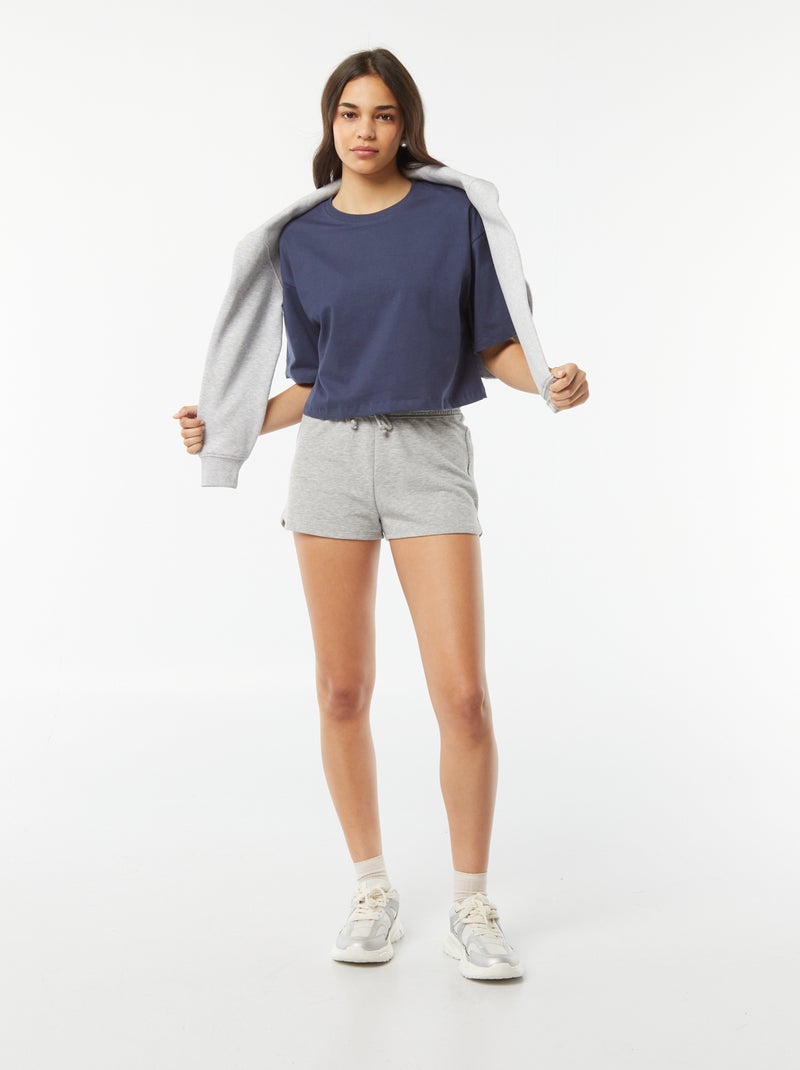T-shirt uni coupe courte manches courtes BLEU - Kiabi