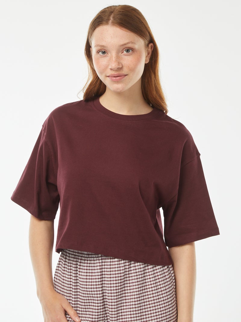 T-shirt uni coupe courte manches courtes Bordeaux - Kiabi