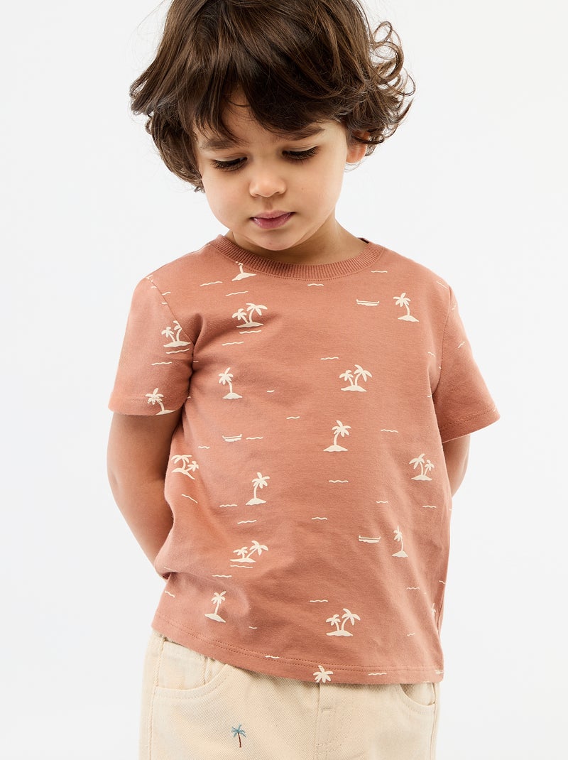 T-shirt uni en jersey coton Marron - Kiabi
