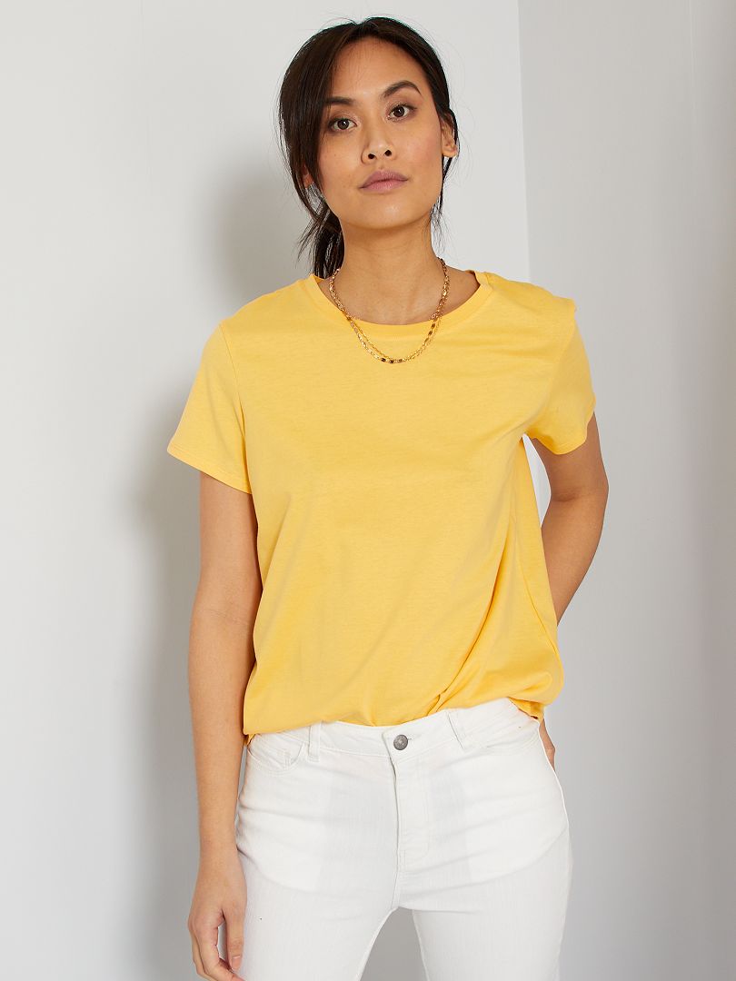 T-shirt uni en jersey jaune crème - Kiabi