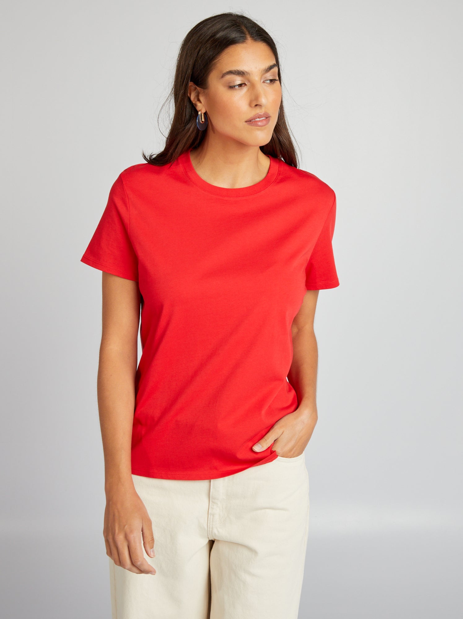 T shirt manches courtes femme uni pas cher mode Femme rouge Kiabi